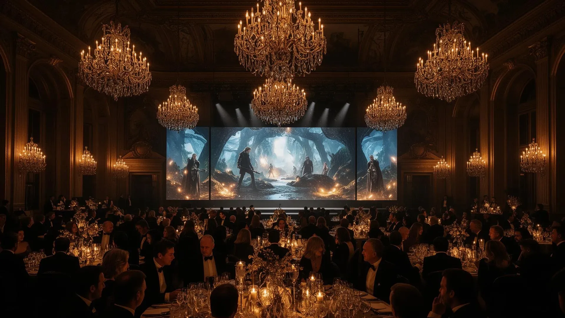 Gala prestige avec écran géant et éclairage cinématique